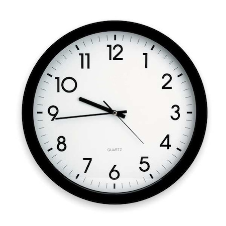 Round Analog Quartz Wall Clock, 15 in Dia, Black, 12 hr, Plastic/Glass, Battery Powered MPN:6NN65