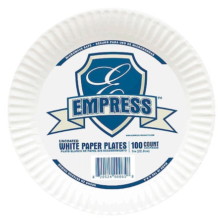 Disposable Paper Plates, Round, 9 in, White, 1200 PK MPN:E30300