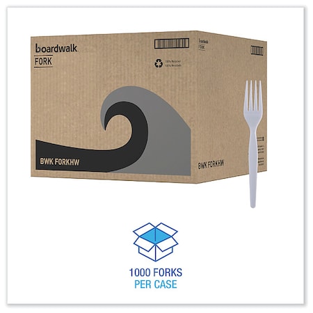 Disposable Fork, White, Plastic, PK1000, Wrapped/Unwrapped: Unwrapped MPN:BWKFORKHW