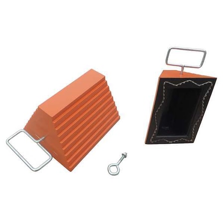 Wheel Chock, Molded Rbr w/Stl Grab, Orange MPN:22XW89