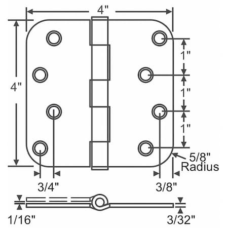 Door and Butt Hinge, Steel, Full Mortise Mounting, 4 in Leaf W x 4 in Leaf H, Satin Nickel MPN:56-179SNK