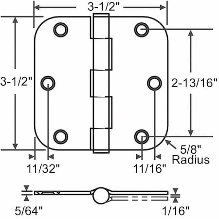Door and Butt Hinge, Steel, Full Mortise Mounting, 3 1/2 in Leaf W x 3 1/2 in Leaf H, Satin Chrome MPN:56-262SCH