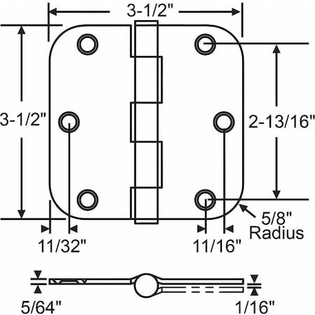 Door and Butt Hinge, Steel, Full Mortise Mounting, 3 1/2 in Leaf W x 3 1/2 in Leaf H, Satin Nickel MPN:56-262SNK