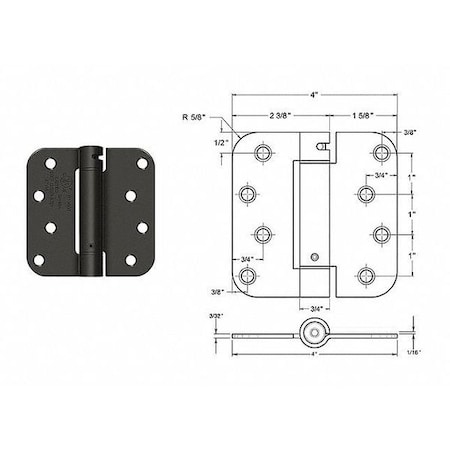 Butt Hinge, Steel, Full Mortise Mounting, 4 in Leaf W x 4 in Leaf H, Satin Brass MPN:56-427SBRS
