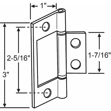 Door Hinge, Steel, 3 in D, 1 in W MPN:900-820