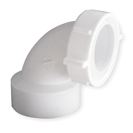 1-1/2 Dia, Polypropylene, White/Plastic, 90 Degree, Kitchen, Elbow MPN:1PPA3