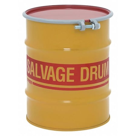 Open Head Salvage Drum, Steel, 10 gal, Unlined, Yellow MPN:HM1002Q