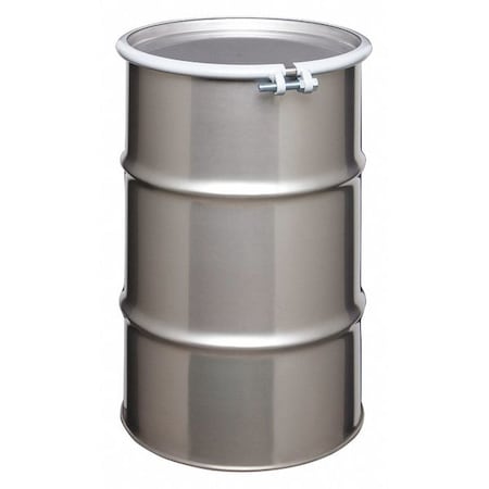 Open Head Transport Drum, 304 Stainless Steel, 30 gal, Unlined, Silver MPN:ST3004