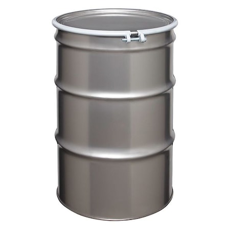 Open Head Transport Drum, 304 Stainless Steel, 55 gal, Unlined, Silver MPN:ST5501
