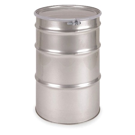 Open Head Transport Drum, 304 Stainless Steel, 55 gal, Unlined, Silver MPN:ST5502