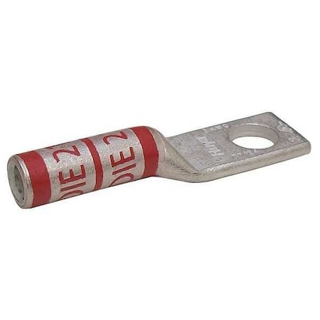 One-Hole Compression Lug, 8 AWG Max, #10 Stud, Long Barrel, Copper, Red MPN:24C312