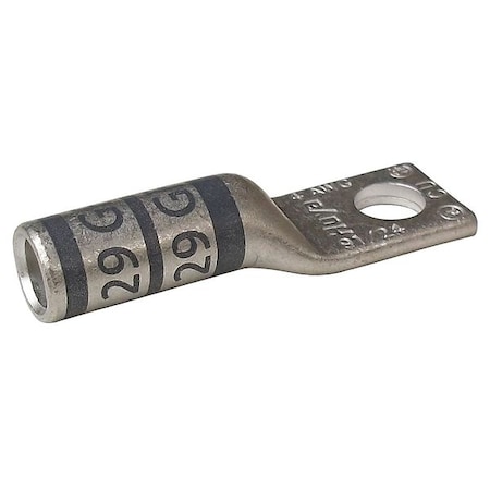 One-Hole Compression Lug, 4 AWG Max, #10 Stud, Long Barrel, Copper, Gray MPN:24C314