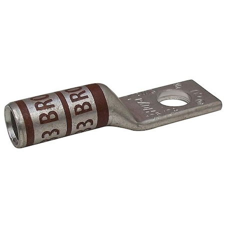 One-Hole Compression Lug, 2 AWG Max, #10 Stud, Long Barrel, Copper, Brown MPN:24C315