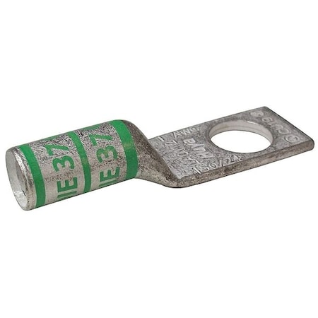 One-Hole Compression Lug, 1 AWG Max, #10 Stud, Long Barrel, Copper, Green MPN:24C316