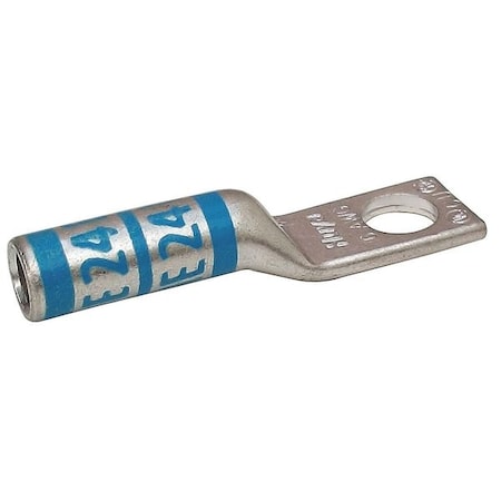 One-Hole Compression Lug, 6 AWG Max, 1/4 in Stud, Long Barrel, Copper, Blue MPN:24C319