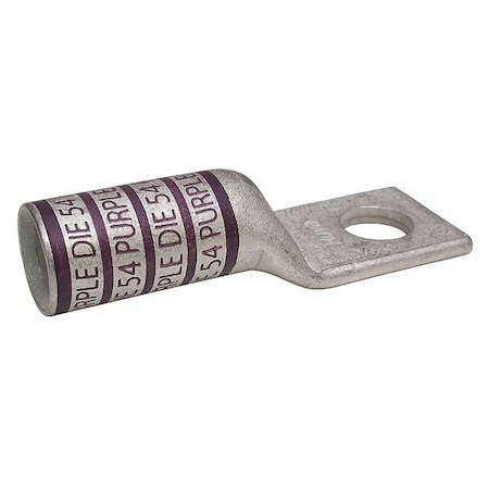 One-Hole Compression Lug, 4/0 AWG Max, 3/8 in Stud, Long Barrel, Copper, Purple MPN:24C327