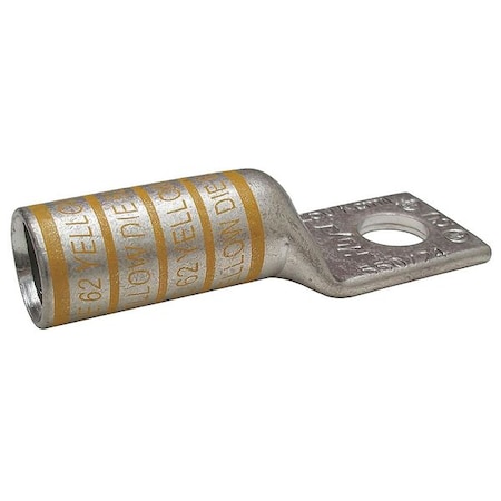 One-Hole Compression Lug, 250 kcmil Max, 1/2 in Stud, Long Barrel, Copper, Yellow MPN:24C332