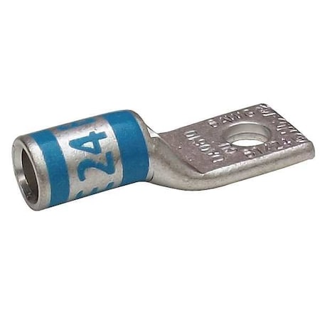 One-Hole Compression Lug, 6 AWG Max, 3/8 in Stud, Short Barrel, Copper, Blue MPN:24C359