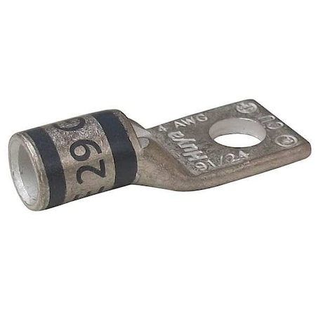 One-Hole Compression Lug, 4 AWG Max, 3/8 in Stud, Short Barrel, Copper, Gray MPN:24C360