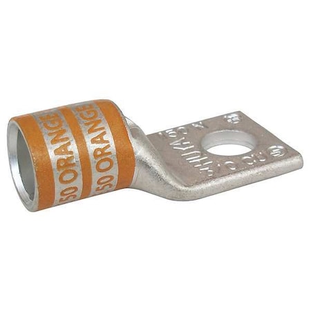 One-Hole Compression Lug, 3/0 AWG Max, 3/8 in Stud, Short Barrel, Copper, Orange MPN:24C365