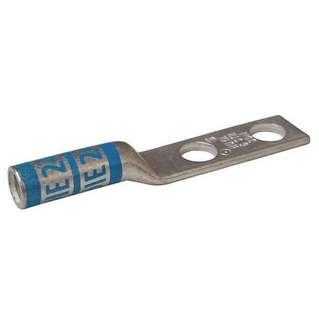 Two-Hole Compression Lug, 6 AWG Max, 1/4 in Stud, Long Barrel, Copper, Blue MPN:24C377