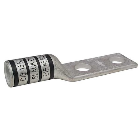 Two-Hole Compression Lug, 2/0 AWG Max, 1/4 in Stud, Long Barrel, Copper, Black MPN:24C382