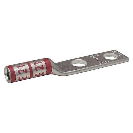 Two-Hole Compression Lug, 8 AWG Max, 3/8 in Stud, Long Barrel, Copper, Red MPN:24C388