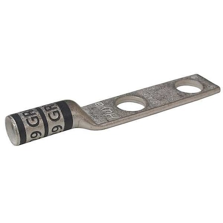 Two-Hole Compression Lug, 4 AWG Max, 3/8 in Stud, Long Barrel, Copper, Gray MPN:24C390