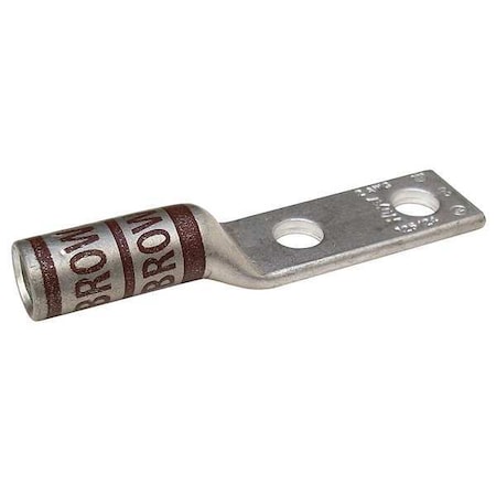 Two-Hole Compression Lug, 2 AWG Max, 3/8 in Stud, Long Barrel, Copper, Brown MPN:24C391