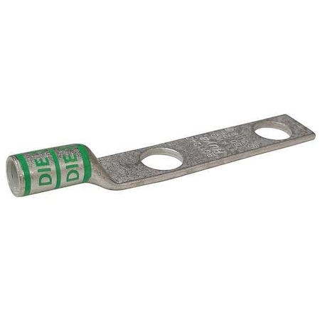 Two-Hole Compression Lug, 1 AWG Max, 3/8 in Stud, Long Barrel, Copper, Green MPN:24C392