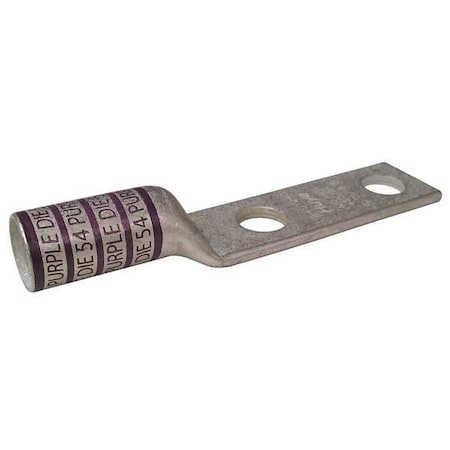 Two-Hole Compression Lug, 4/0 AWG Max, 3/8 in Stud, Long Barrel, Copper, Purple MPN:24C396
