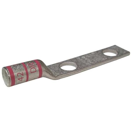 Two-Hole Compression Lug, 1/0 AWG Max, 1/2 in Stud, Long Barrel, Copper, Pink MPN:24C407