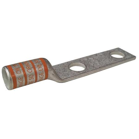 Two-Hole Compression Lug, 3/0 AWG Max, 1/2 in Stud, Long Barrel, Copper, Orange MPN:24C409
