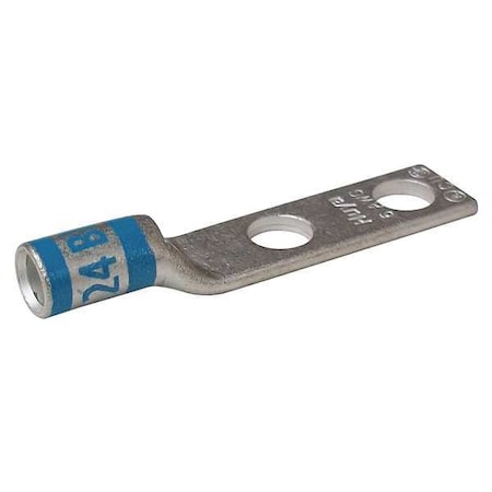 Two-Hole Compression Lug, 6 AWG Max, #10 Stud, Short Barrel, Copper, Blue MPN:24C417