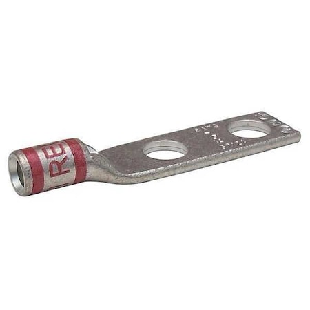 Two-Hole Compression Lug, 8 AWG Max, 1/4 in Stud, Short Barrel, Copper, Red MPN:24C418