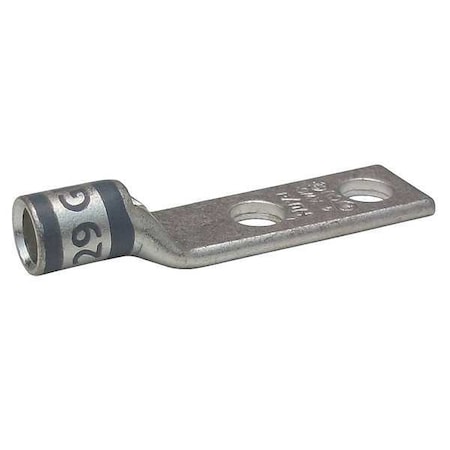 Two-Hole Compression Lug, 4 AWG Max, 1/4 in Stud, Short Barrel, Copper, Gray MPN:24C420