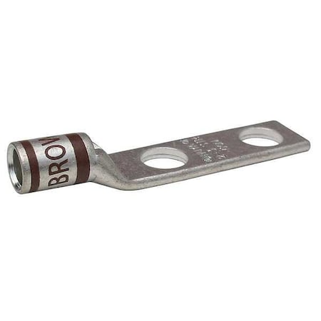 Two-Hole Compression Lug, 2 AWG Max, 1/4 in Stud, Short Barrel, Copper, Brown MPN:24C421
