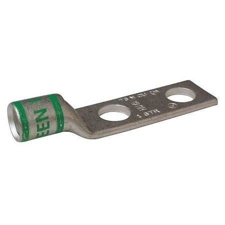 Two-Hole Compression Lug, 1 AWG Max, 1/4 in Stud, Short Barrel, Copper, Green MPN:24C422