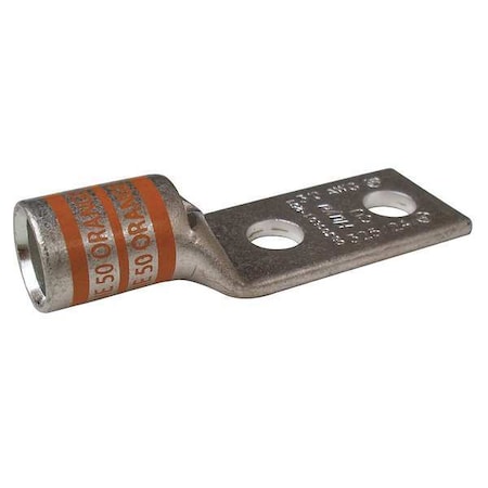 Two-Hole Compression Lug, 3/0 AWG Max, 5/16 in Stud, Short Barrel, Copper, Orange MPN:24C430