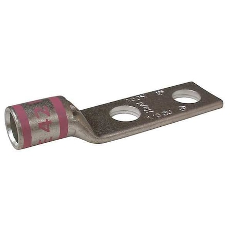 Two-Hole Compression Lug, 1/0 AWG Max, 1/2 in Stud, Short Barrel, Copper, Pink MPN:24C444