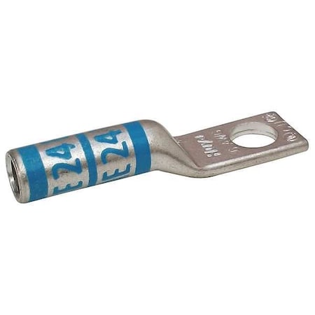One-Hole Compression Lug, 6 AWG Max, 5/16 in Stud, Long Barrel, Copper, Blue MPN:24C989