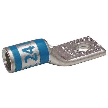 One-Hole Compression Lug, 6 AWG Max, 1/2 in Stud, Long Barrel, Copper, Blue MPN:24C991