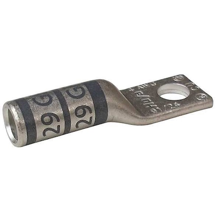 One-Hole Compression Lug, 4 AWG Max, 3/8 in Stud, Long Barrel, Copper, Gray MPN:24C992