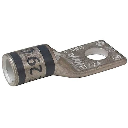 One-Hole Compression Lug, 4 AWG Max, 1/2 in Stud, Long Barrel, Copper, Gray MPN:24C993