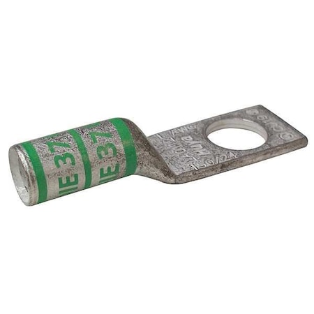 One-Hole Compression Lug, 1 AWG Max, 1/4 in Stud, Long Barrel, Copper, Green MPN:24C997