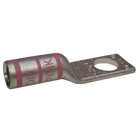 One-Hole Compression Lug, 1/0 AWG Max, 1/4 in Stud, Long Barrel, Copper, Pink MPN:24D001