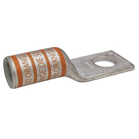 One-Hole Compression Lug, 3/0 AWG Max, 3/8 in Stud, Long Barrel, Copper, Orange MPN:24D005