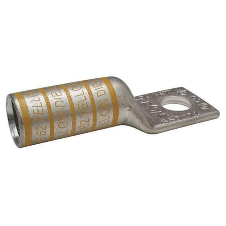 One-Hole Compression Lug, 250 kcmil Max, 3/8 in Stud, Long Barrel, Copper, Yellow MPN:24D006