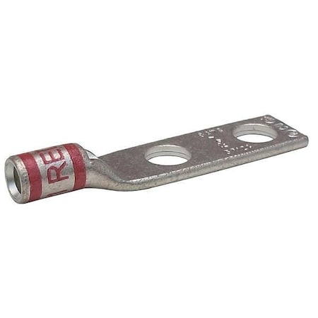 Two-Hole Compression Lug, 8 AWG Max, 1/2 in Stud, Short Barrel, Copper, Red MPN:24D012