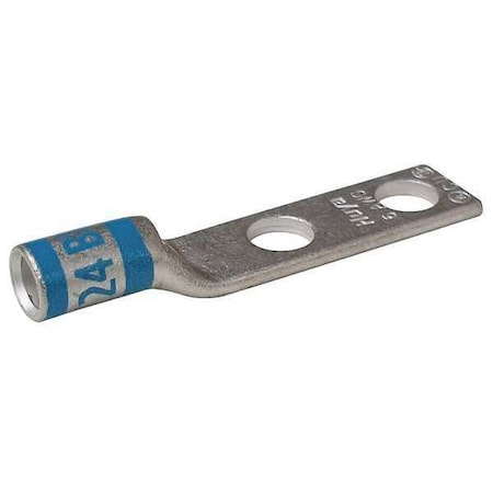 Two-Hole Compression Lug, 6 AWG Max, 5/16 in Stud, Short Barrel, Copper, Blue MPN:24D013